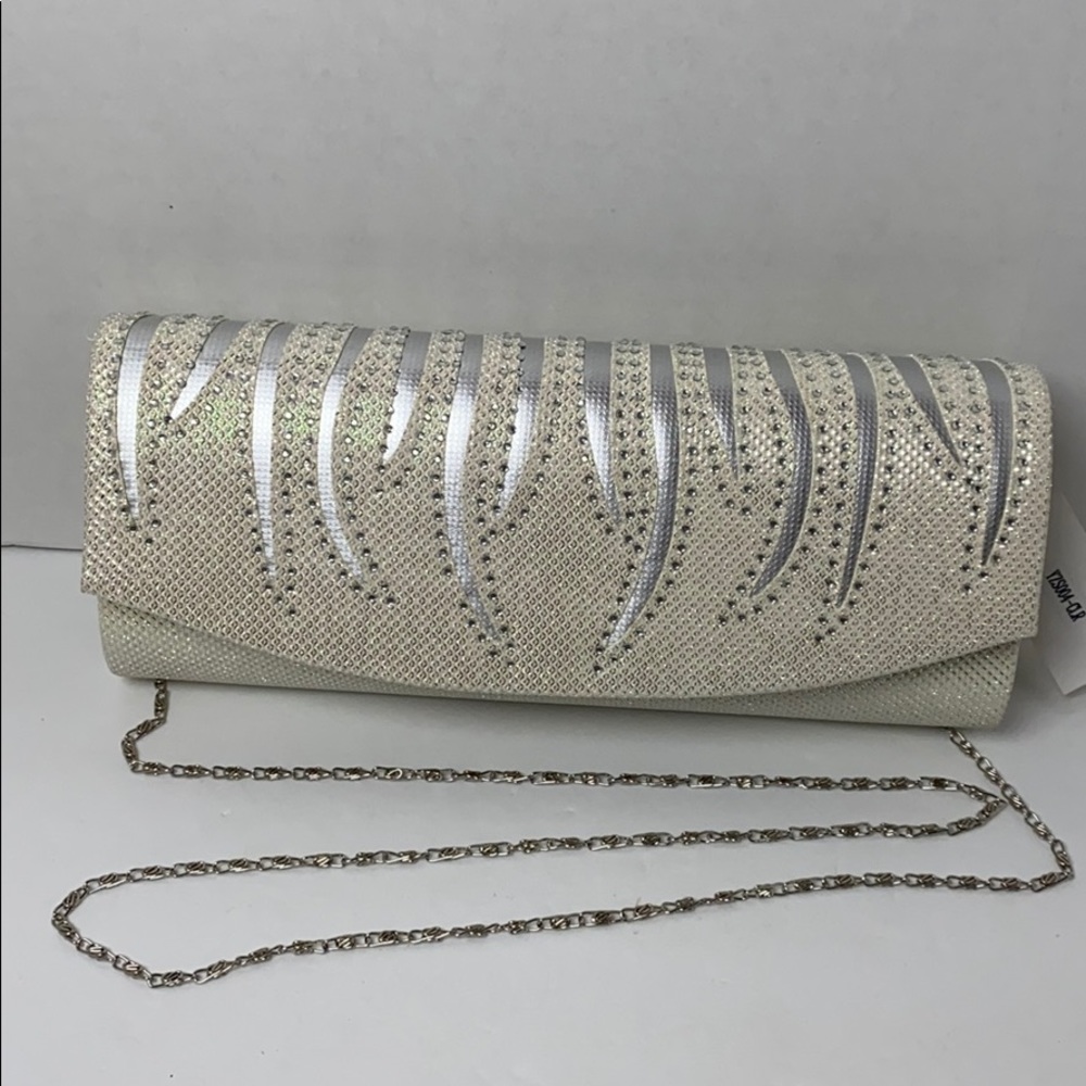New Cream sparkle clutch removable chain strap